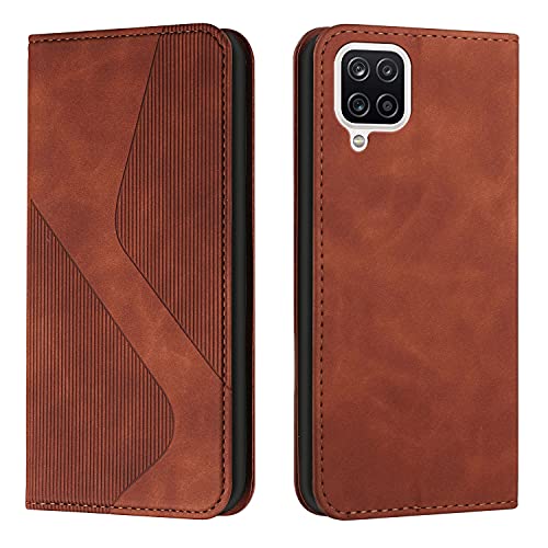 NEXCURIO Funda Tipo Cartera Libro para Samsung Galaxy A12 / M12 Carcasa Protectora Cuero Flip Cover Case Piel con Tarjetero Tapa Soporte Plegable Antigolpes - Marrón