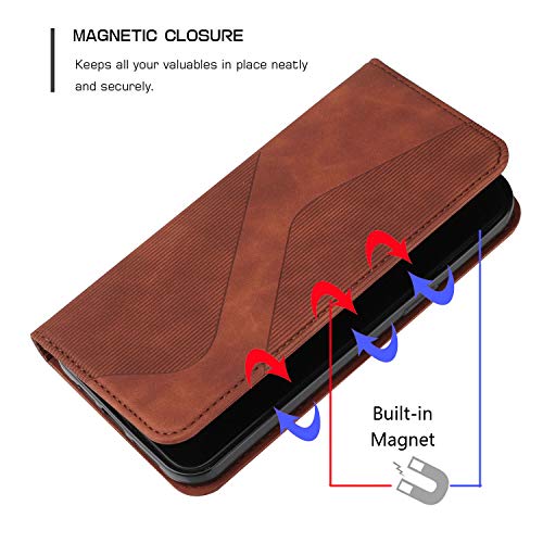 NEXCURIO Funda Tipo Cartera Libro para Samsung Galaxy A12 / M12 Carcasa Protectora Cuero Flip Cover Case Piel con Tarjetero Tapa Soporte Plegable Antigolpes - Marrón