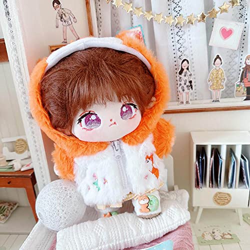 niannyyhouse Ropa de muñeca de felpa de 20 cm, chaqueta de zorro naranja, zapatos con capucha de 8 pulgadas, accesorios de muñeca de vestir (naranja)