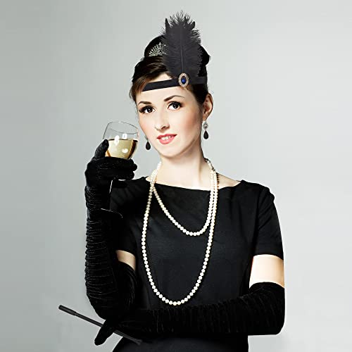 NINGESHOP 1920s Set de accesorios, Juego de Accesorios de Aleta de los años 20, Años 20 Disfraces Accesorios, Accesorios Great Gatsby para Mujeres diadema collar guantes aretes