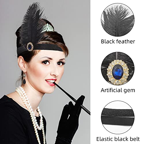 NINGESHOP 1920s Set de accesorios, Juego de Accesorios de Aleta de los años 20, Años 20 Disfraces Accesorios, Accesorios Great Gatsby para Mujeres diadema collar guantes aretes