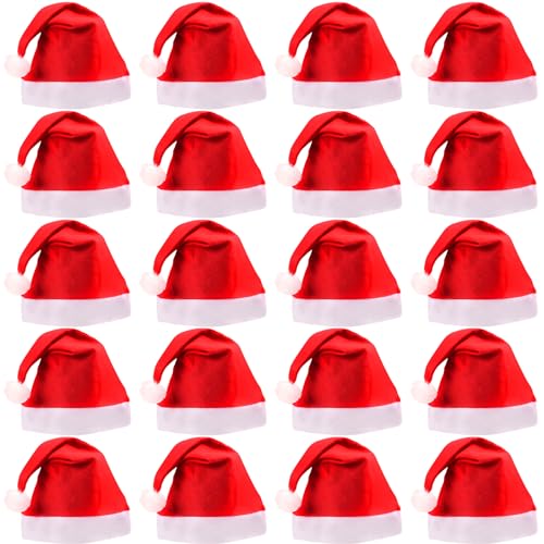 NINGESHOP Gorro navideño, 20 Pcs Gorros Navideños Adultos, Gorro de Papá Noel, Unisex Sombreros de Navidad, Sombrero de Santa para Adultos Adecuado para Fiestas Navideñas y Juegos de Rol Navideños