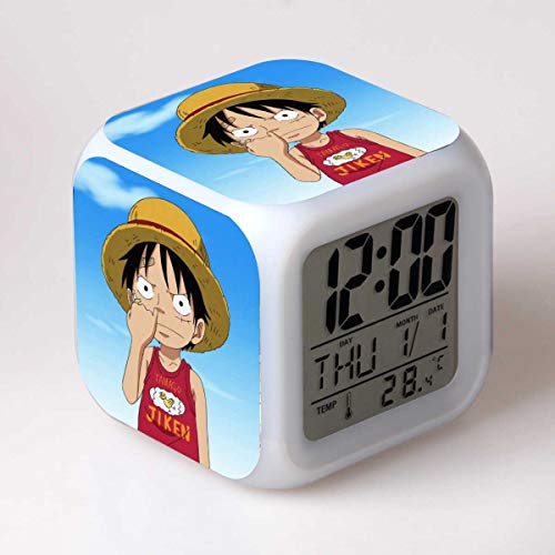 Niños LED Digital Anime Despertador 7 colores Luz de noche Habitación Despertador Viaje Despierta Despertador Fans de cine Despertador Regalo de cumpleaños para Muchachos Muchachas Adolescentes,B