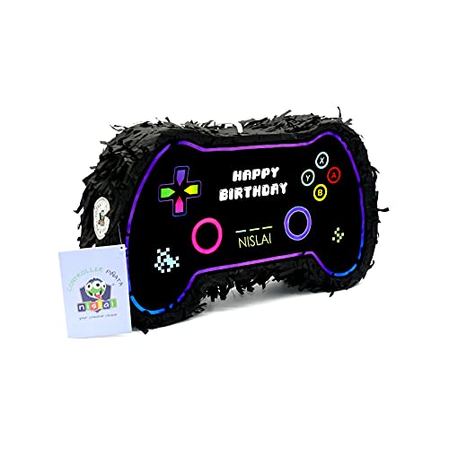 Nislai® Piñata Control Video Juego Set | Ideal para la Fiesta de Video Juego Pixel | Regalo piñata | piñata de cumpleaños | Fiestas Infantiles | Incl. Palo y Antifaz | tamaño Aprox. 44x33x10 cm