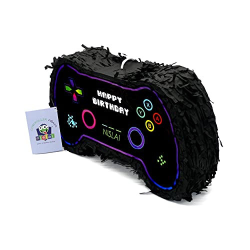 Nislai® Piñata Control Video Juego Set | Ideal para la Fiesta de Video Juego Pixel | Regalo piñata | piñata de cumpleaños | Fiestas Infantiles | Incl. Palo y Antifaz | tamaño Aprox. 44x33x10 cm