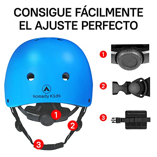 Nomady Kids - Casco Infantil con Protecciones - Niños 2 a 10 años (Small, Azul)