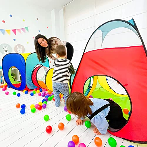 NUBUNI 4 en 1 Tienda Campaña Infantil : 2 Casitas Tela + 2 Tunel de Juego para niños : Plegable Parque Bebe Bolas Infantil Jardín Exterior Interior Juguetes Tipi B