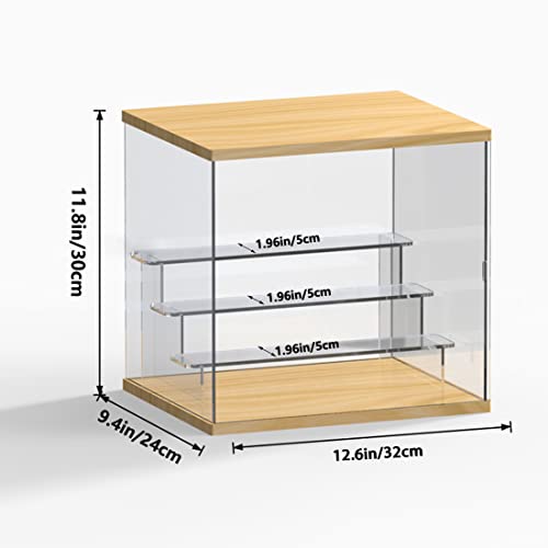 Nynelly 4 Niveles Vitrina Acrílico Montar Encimera Caja De Almacenamiento Organizador De Cubo, Vitrina Antipolvo para Funko Pop Figuras Juguetes De Colección, Madera,12.6 "L x 9.4 "W x 11.8 "H