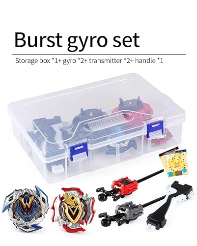 OBEST Bey Peonzas de Batalla con Lanzador Blade Conjunto Niños Juguetes, 2pcs Gyro Spinners de Metal Fusion Burst Turbo y Launcher y Caja Organizador, Niños Navidad Cumpleaños Regalo de Año Nuevo