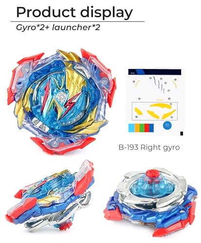 OBEST Peonzas de Batalla con Lanzador, B-193, B-195, 2Pcs Metal de Burst Turbo Gyro Spinners y 2 Launcher y 1 Manija Conjunto, Regalos Juguetes para Niños