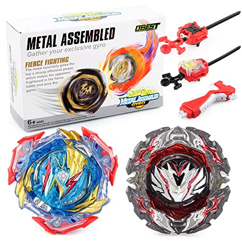 OBEST Peonzas de Batalla con Lanzador, B-193, B-195, 2Pcs Metal de Burst Turbo Gyro Spinners y 2 Launcher y 1 Manija Conjunto, Regalos Juguetes para Niños