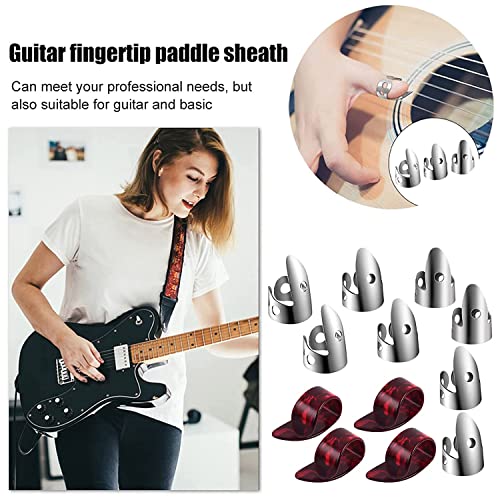 Oewnvmd Juego de púas ajustables para pulgares con dedo incluye 8 púas de acero inoxidable, 4 púas para pulgar, en plástico para guitarra, Banjo