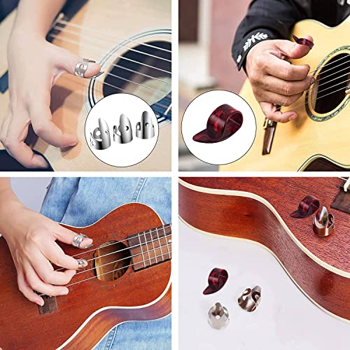 Oewnvmd Juego de púas ajustables para pulgares con dedo incluye 8 púas de acero inoxidable, 4 púas para pulgar, en plástico para guitarra, Banjo