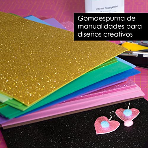 OfficeTree Goma eva Manualidades - Goma eva Purpurina - Goma eva Adhesiva para Manualidades 30 Hojas A4 2mm - Multicolor con 5 Hojas de gomaeva de Purpurina - Laminas Goma eva A4 para Manualidades