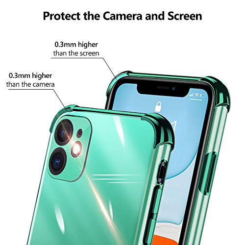 Oihxse Funda Transparente Compatible con iPhone 12 Pro MAX Carcasa Protection Anti-Golpes Anti-caída Cover con Brillantina Enchapado Clear Suave Silicona Gel TPU Bumper Case,Verde