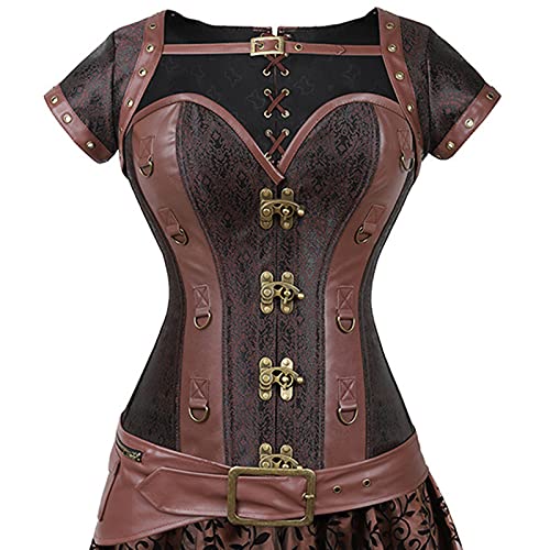 OIUHJN Escudo medieval de madera auténtica Split Court Shapewear Mujer European Suit Corsé Marrón Mujer Blusa Mi héroe Academia Cosplay Disfraz, marrón, XL