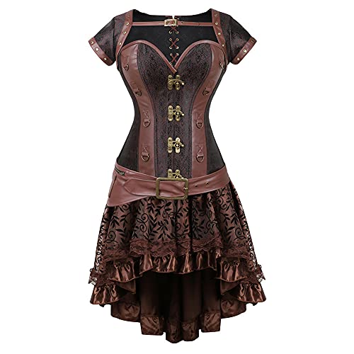 OIUHJN Escudo medieval de madera auténtica Split Court Shapewear Mujer European Suit Corsé Marrón Mujer Blusa Mi héroe Academia Cosplay Disfraz, marrón, XL