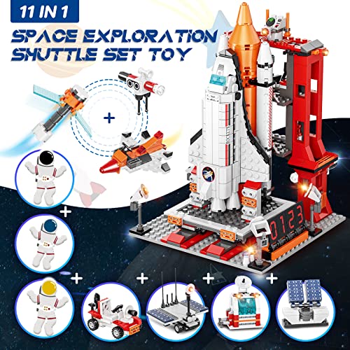 OKKIDY Transbordador Espacial, 855 Piezas Nave Espacial Juego de Construcción 11 en 1 Ciudad Cohete Espacial Juguete, Stem Astronauta Juego de rol para Niños de 6 8 9 10 11 12+ Niños Niñas