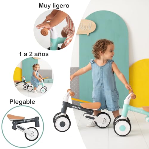 Olmitos - Bici sin Pedales de Equilibrio Infantil 1 a 2 años Teeny - Bicicleta Iniciación Plegable 2 Alturas, Muy Ligera y Robusta- 2 Ruedas Delanteras, sillín Blando, Manillar Antideslizante