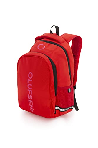 OLUFSENkids- MOCHILA Escolar con ESTUCHE a juego- Para Niñas y Niños de 5, 6 y 7 Años - Tejido Anti Rasgaduras - Repele el Agua - Compartimento para Tablet y PC - Respaldo y Hombreras Acolchadas- Rojo