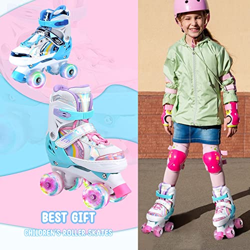 OLYSPM Patines 4 Ruedas niña Patines en Paralelo Ajustables,Patines 4 Ruedas con Lluminación LED para Niñas y Niños Principiantes(Rosa)