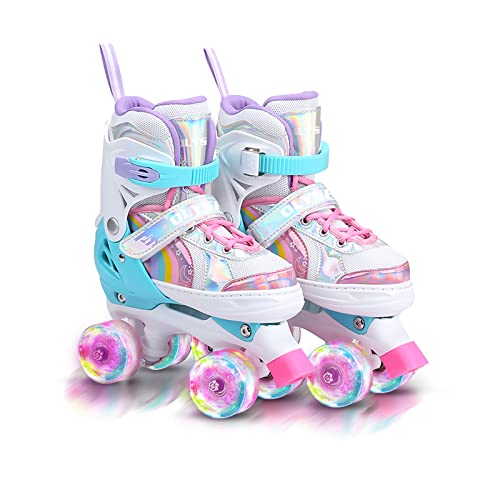 OLYSPM Patines 4 Ruedas niña Patines en Paralelo Ajustables,Patines 4 Ruedas con Lluminación LED para Niñas y Niños Principiantes(Rosa)