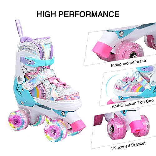 OLYSPM Patines 4 Ruedas niña Patines en Paralelo Ajustables,Patines 4 Ruedas con Lluminación LED para Niñas y Niños Principiantes(Rosa)