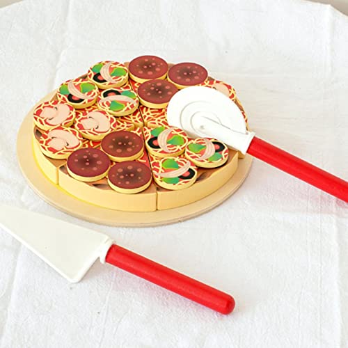 Onlynery 2 Pcs Pizza, Pretender Jugar Comida con Madera, Accesorios Cocina Juego rol simulación Comida rápida Juguete con Ingredientes, espátula Bandeja para Servir