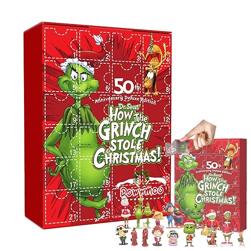 OOTDAY El Calendario De Adviento De Navidad 2023 Contiene 24 Regalos,Grinch Advent Calendar 2023,The Grinch Christmas Advent Calendar,Calendario De Cuenta Regresiva De Navidad con Juguetes Sorpresa-A