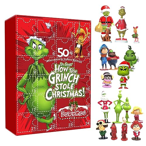 OOTDAY El Calendario De Adviento De Navidad 2023 Contiene 24 Regalos,Grinch Advent Calendar 2023,The Grinch Christmas Advent Calendar,Calendario De Cuenta Regresiva De Navidad con Juguetes Sorpresa-A