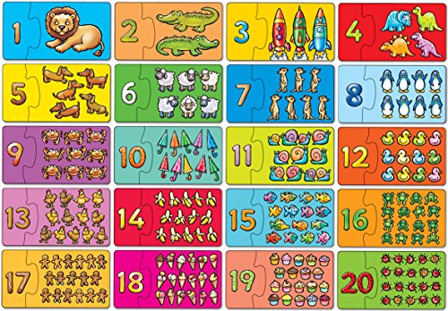 Orchard Toys Match and Count Jigsaws, Learn to Count from 1-20, Match Number and Picture, 20 in a Box, Educational, Number Skills for Kids Age 3+