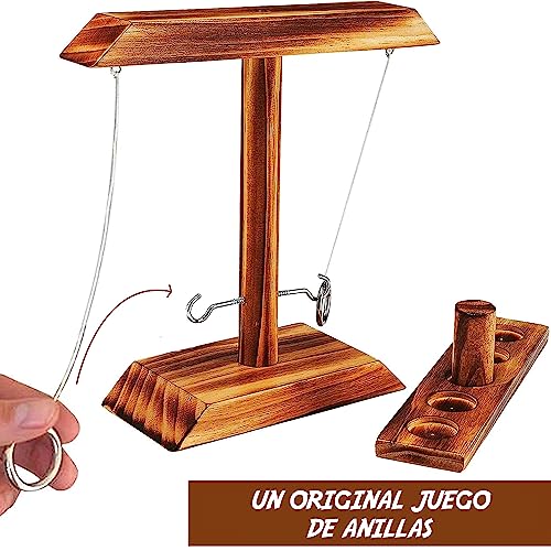 Original Cup Juego Ring Toss® | Juego de Habilidad de Madera | Lanzador de Anillos Colgantes | ¿Quién será el más rápido? | Interior y Exterior, niños y Adultos, 100% Madera | SparkL®.