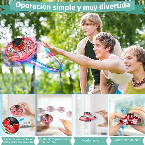 OvniDrone Bola Voladora Boomerang Magica Niños Juguetes, Mini UFO Drone Fly Ball Pro Controlada a Mano, 360 ° de Rotación y Luces LED RGB, Flying Spinner Voladora para Interior Exterior Niños y Adulto