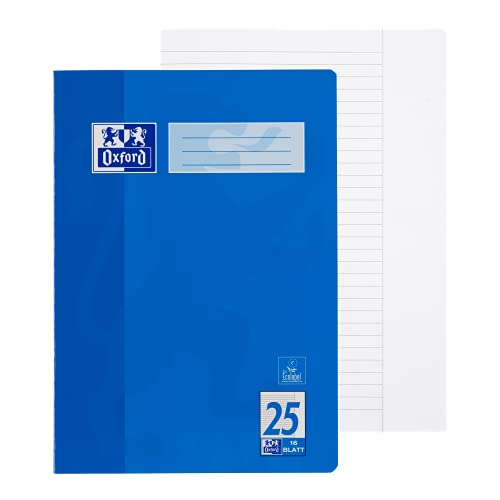 Oxford Cuaderno escolar formato A4 rayado con margen, renglonadura 25, 16 hojas, papel de 90 g/m², color azul, 2 unidades