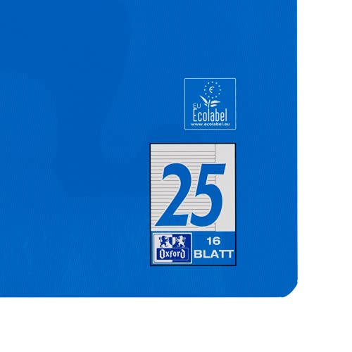 Oxford Cuaderno escolar formato A4 rayado con margen, renglonadura 25, 16 hojas, papel de 90 g/m², color azul, 2 unidades