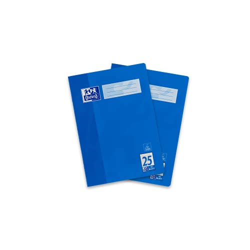 Oxford Cuaderno escolar formato A4 rayado con margen, renglonadura 25, 16 hojas, papel de 90 g/m², color azul, 2 unidades