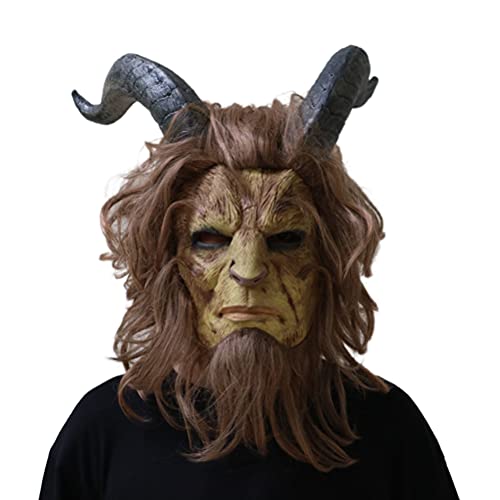 Oyria Halloween Movie Beast Head Cover,Cosplay Party Headgear,Beauty and The Beast Disfraz Cosplay Party Mask Halloween Adult Beast Mask Casco de látex Realista para Hombres con Peluca Beast Horns