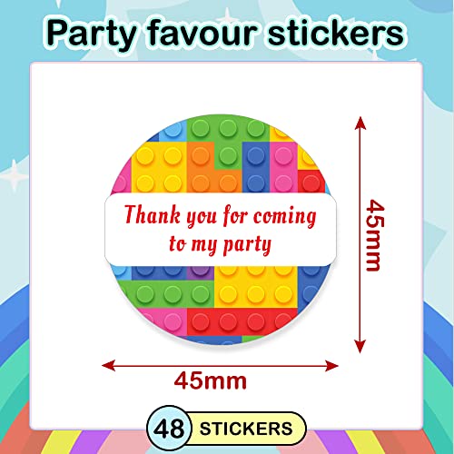 Paquete de 48 pegatinas de Lego Bricks Thank You for Coming to My Party (45 mm) redondas para bolsas de fiesta y Sweet Cone Bag Papa Prints® #B1056