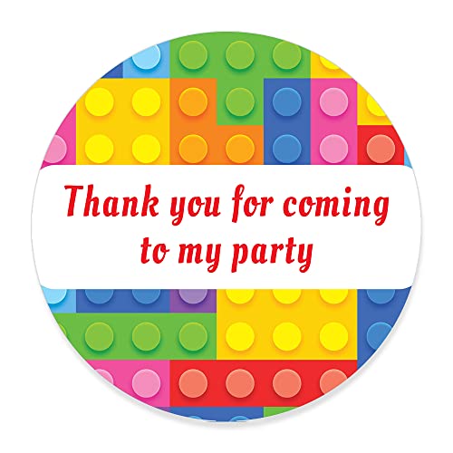 Paquete de 48 pegatinas de Lego Bricks Thank You for Coming to My Party (45 mm) redondas para bolsas de fiesta y Sweet Cone Bag Papa Prints® #B1056