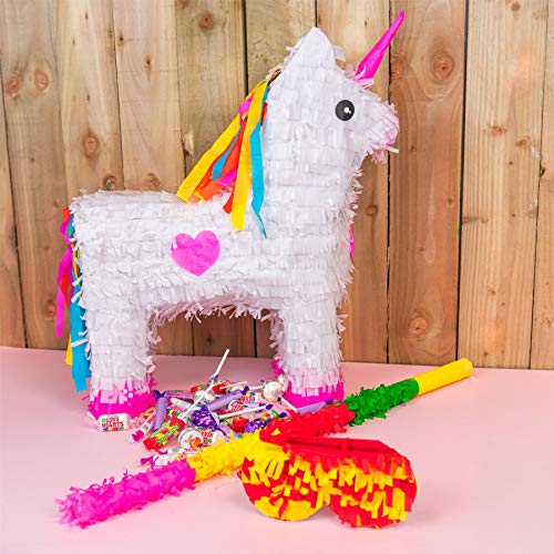 Patata de fax Unicornio Piñata Conjunto con el palillo y los Ojos vendados - 43 x 13 x 55cm - Blanco