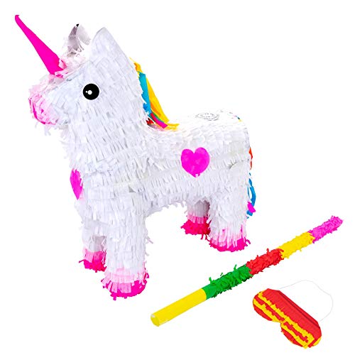 Patata de fax Unicornio Piñata Conjunto con el palillo y los Ojos vendados - 43 x 13 x 55cm - Blanco