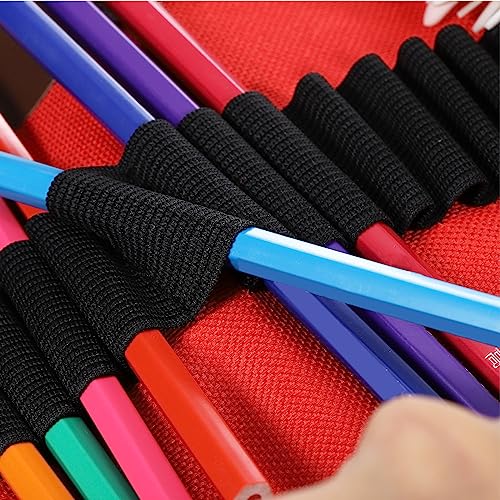 PATIKIL Mano Hecho 48 Ranuras Enrollable Lápiz Estuche, Oxford Tela Lápiz Envoltura Bolsa Portalápices Organizador para Artista Dibujo Colorear Bocetos, Naranja/Negro