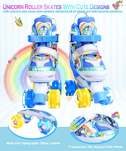 Patines Unicornio para Niños Patines Roller Quad Ajustables con Ruedas Luminosas para Niñas y Niños Principiantes