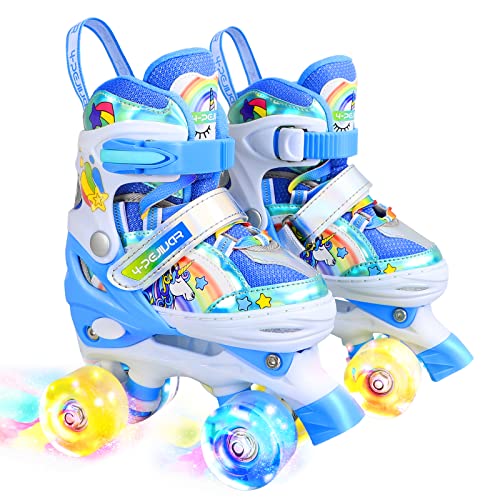 Patines Unicornio para Niños Patines Roller Quad Ajustables con Ruedas Luminosas para Niñas y Niños Principiantes