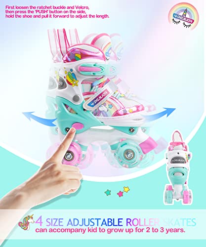 Patines Unicornio para Niños Patines Roller Quad Ajustables con Ruedas Luminosas para Niñas y Niños Principiantes