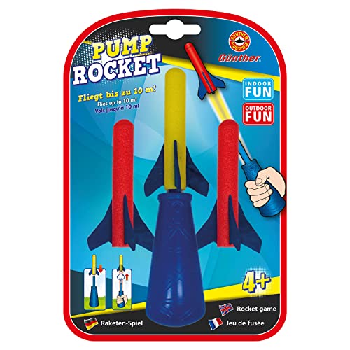 Paul Günther 1557 1557 Mini HandPump Rocket - Juego de Cohetes de Mano (Incluye 3 espumas de Espuma), diseño de Cohetes Volando hasta 10 Metros, para niños a Partir de 4 años, Multicolor