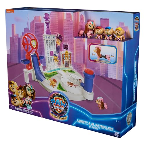 Paw Patrol: La película de cine Mighty Liberty + Junior Patrollers con Liberty, Micro, Nano y Mini, incluye torre de juego y catapulta de lanzamiento, juguete adecuado para niños a partir de 3 años