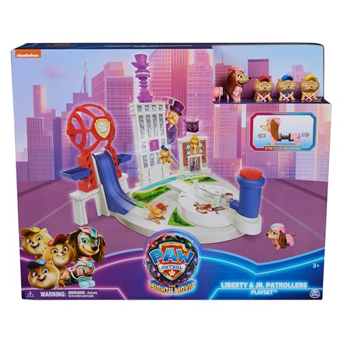 Paw Patrol: La película de cine Mighty Liberty + Junior Patrollers con Liberty, Micro, Nano y Mini, incluye torre de juego y catapulta de lanzamiento, juguete adecuado para niños a partir de 3 años