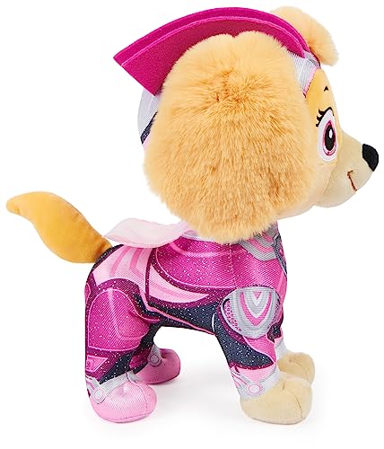 Paw Patrol: La película Mighty Skye de peluche de superhéroe de 30 cm con uniforme de purpurina y capa, juguete para niños pequeños