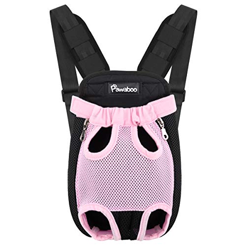 Pawaboo Mochila del Perro - Adjustable Bolsa Delantera Pet Front Cat Dog Carrier Backpack/Piernas Afuera & Fácil de Ajustar para Viajar/Senderismo/Camping, Talla S - Rosa